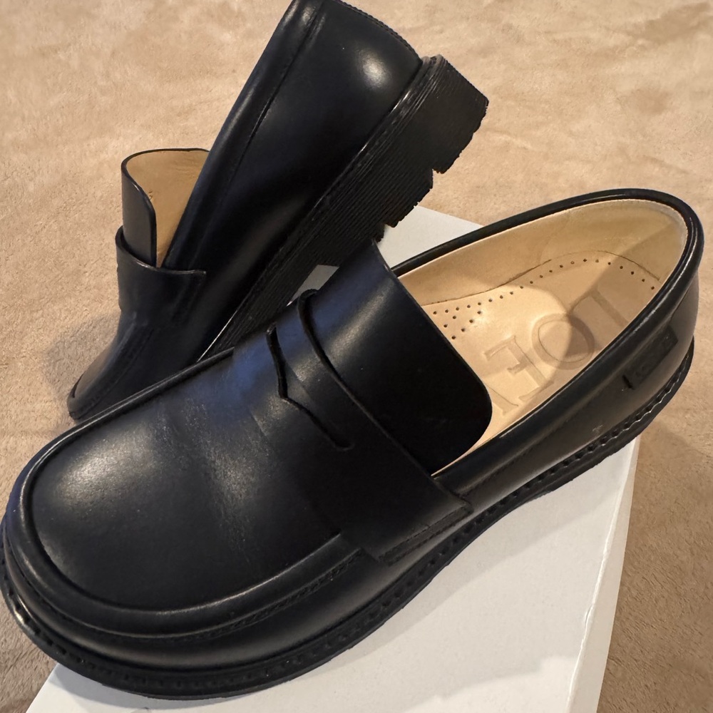 Loewe Black Leather Loafers